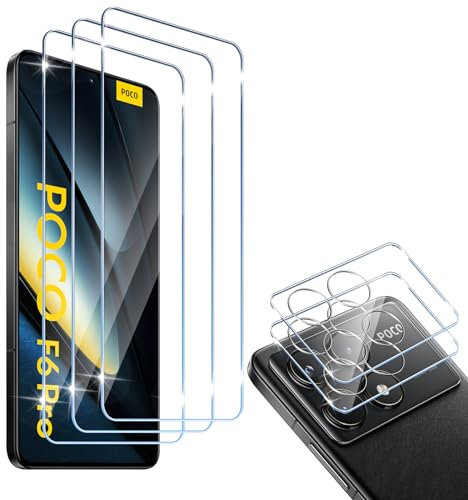 HidWee Cristal Templado Compatible con Xiaomi POCO F6 Pro, 3 Piezas Protector de Pantalla + 2 Piezas Protector de Lente Cámara, 9H Dureza Sin Burbujas Cristal Templado