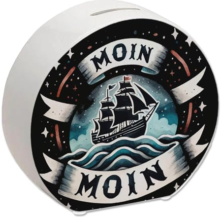 Segelschiff Moin Moin Spardose Maritime Spardose mit Segelboot und Anker Perfekt für Meer- und Küstenliebhaber Ideal als dekorativer Hingucker