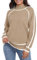 PrinStory Women's Turtleneck Jumper Ribbed Knit Sweater Women's Colour Clash Pullover Long Sleeve Knitwear (Khaki, XXL)
