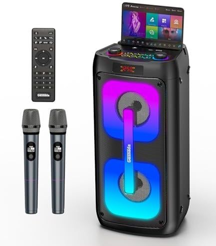 Karaoke Maschine mit 2 mikrofonen,tragbarer Bluetooth Karaoke Anlage mit LED Lichtern,PA System,ideal für Home Partys und als Geschenk für Erwachsene und Kinder