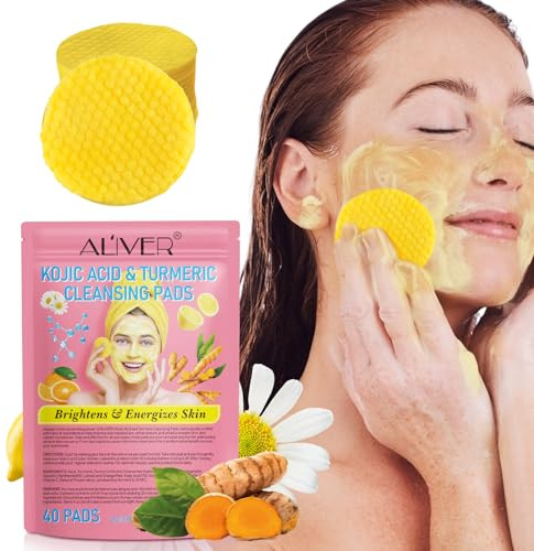Turmeric Kojic Acid Cleansing Pads (40 PCS) for Cleansing and Exfoliating | Turmeric Face Pads Balance Skin Oil And Water