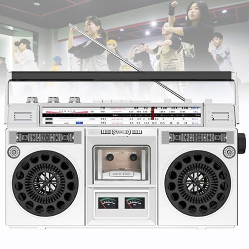 Retro CD Player with Bluetooth, Cassette Recorder and Radio - Classic 80s Style, SD/USB Input - Perfect for Travel, Street Dance - Family Gathering Nostalgia