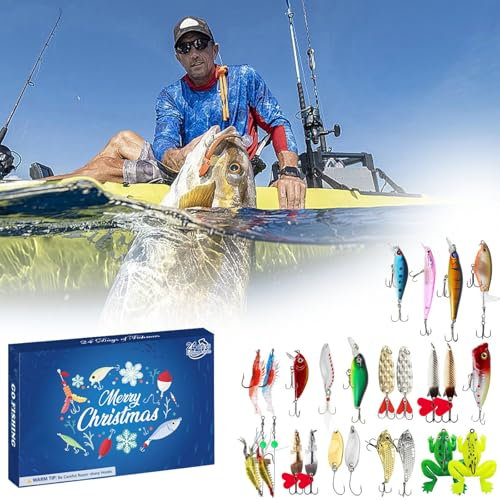 Fishing Advent Calendar 2024 Mens, Fishing Tackle Advent Calendar, 24PCS Fishing Bait & Fishing Accessories, Gift for Men Women Dad Grandfather Teen Boys Anglers, Countdown Calendar Fishing Toys (A)