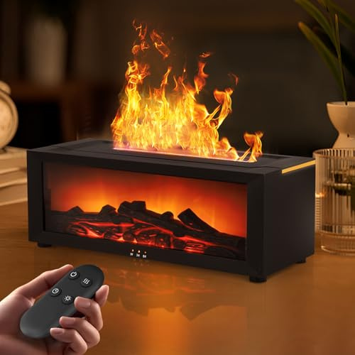 Difusor de llama 3D para aceites esenciales, humidificador de llama para chimenea, 150 ml con temporizador, apagado automático, luz nocturna LED de 7 colores y control remoto, difusor de aromaterapia