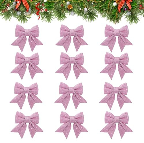 HO2NLE Confezione da 12 Fiocchi per Albero di Natale, Decorazioni per Fiocchi di Natale, Decorazioni per Fiocchi di Natale per Feste, Banchetti, Alberi di Natale, Decorazioni Natalizie (Rosa)