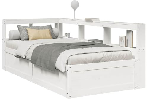 vidaXL bookcase bed white pinewood single bed with slatted base 90x200cm storage shelves compact space-saving design