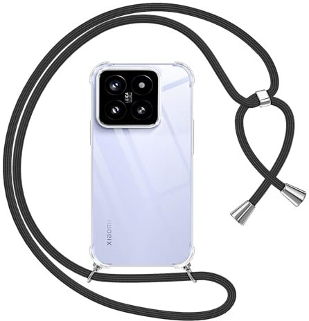 Pnakqil handyband für Xiaomi 15 Hülle mit Band, Transparent Weich Silikon mit Kordel Necklace Schnur Anti-Fall Bumper Schutzhülle Case Kompatibel mit Xiaomi 15 6.36, Schwarz