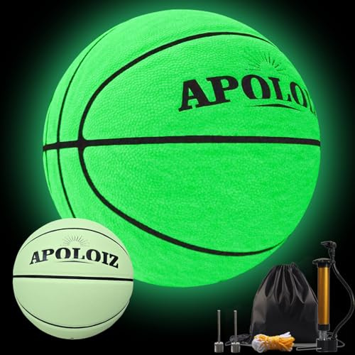 Apoloiz Basketball, leuchtet im Dunkeln, leuchtendes Leder, grün, leuchtendes Basketballgeschenk für Jugendliche, Männer