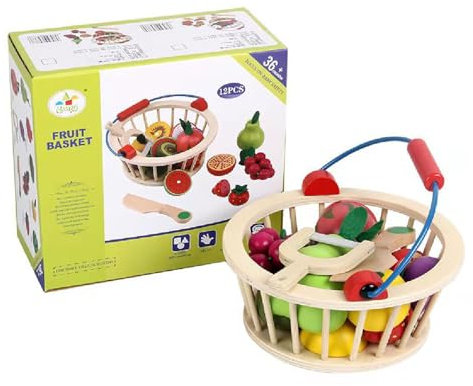 ICDKOYK Von Little Dutch inspiriertes Pizzaspielzeug aus Holz für kreatives Spielen, Rollenspielspaß, Küchenzubehör aus Holz für Kinder. Little Dutch Toys, Obst
