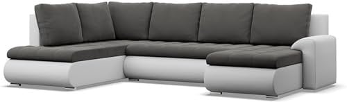 Mebligo - Ecksofa mit Schlaffunktion und 3 Bettkasten FORESTA 300x89x200 (BxHxT) Dunkelgrau + Grau - Ottomane Links Eckcouch, Couch U Form, Sofa Wohnzimmer, Sofas & Couches, Eckschlafsofa