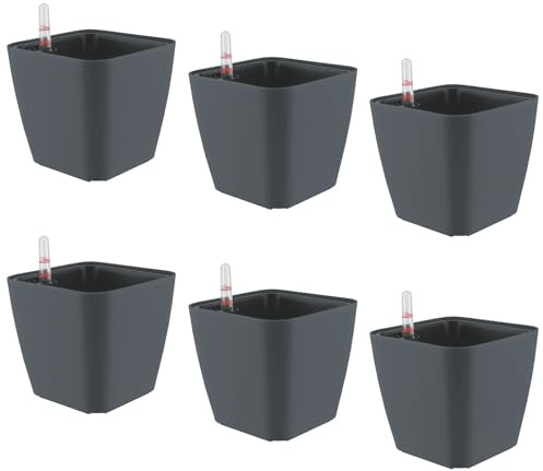 FAAING 6er Set 15cm Selbstbewässerungstopf Grau Klein, Blumentopf Selbstbewässernd, Selbstbewässerung Pflanztopf mit Wasserstandsanzeiger, Kräutertopf Selbstbewässernd für Zimmerpflanzen