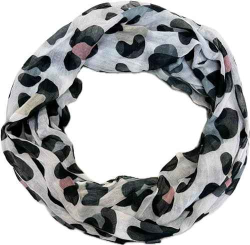 Jeamis Leopard Seide Loop Farbverlauf Frühling Rundschal Unisex Sommer Herbst Leicht Schal Stola Silk Leo (Grau)