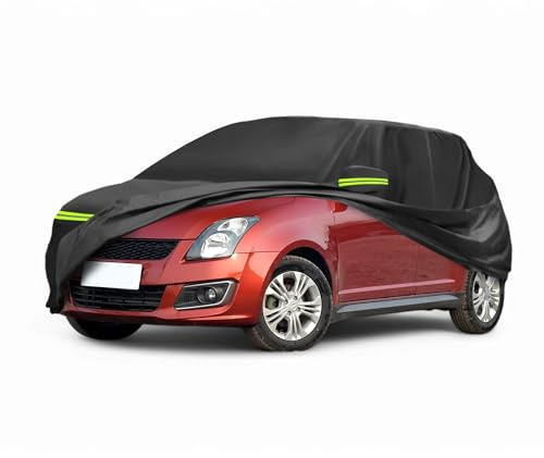 A ABSOPRO Autoabdeckung Für Suzuki Swift IV/V 11-23 Wasserdicht 1 STK. | Farbe Schwarz, Material 210D-PU, Winddicht, Sonnenschutz, Mit Fahrertür Reißverschluss, Atmungsaktiv, Alle Wetter