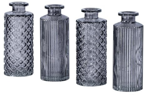 4er Set Vase Schwarz Grau H13cm Glas Blumenvase Tischdeko Blumendeko Glasvase Dekovase