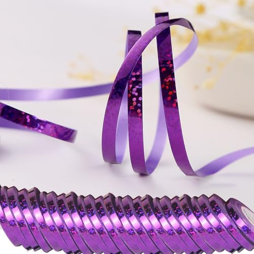 wenweo 240 Meter Luftschlangen Geburtstag, 24 Rollen Luftschlangen Lila mit Leuchtenden Farben können für Geburtstags Deko, Ballonband, Silvester Deko, Hochzeit Deko, Geschenkband