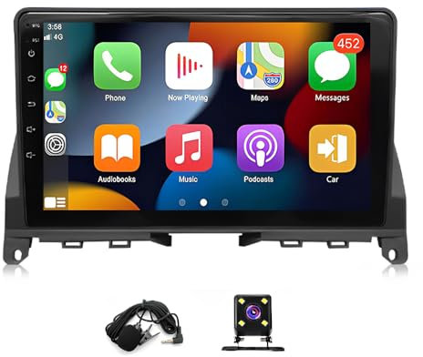 Radio de Coche Car-Play y Android Auto con Bluetooth WiFi GPS Posicionamiento,Pantalla táctil de 9 Pulgadas Radio FM/Am Soporte Mirror Link para Mercedes-Ben z Classe C W204 S204