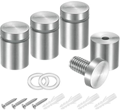 sourcing map 4Pcs Sign Standoff Screws, 3/4 x 1 Stainless Steel Wall Standoff Mount Hardware Advertising Glass Nail for Glass Acrylic Panel Picture Frame, Silver Tone