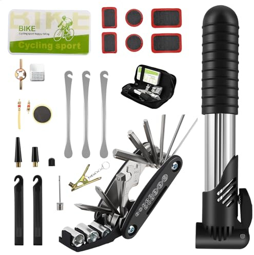 Fahrrad Reparaturset 16-in-1 mit Satteltasche und 120 PSI Mini-Luftpumpe,Flickzeug Fahrrad Multitool für Unterwegs,Notfall Reparaturset für Fahrrad,MTB und Rennrad