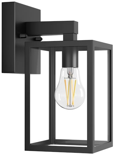 MATAMEYE Outdoor Wall Lantern, Waterproof Exterior Wall Sconce Light Fixture, Black Front Door Lamp, Anti-Rust E26 Socket Porch Lighting
