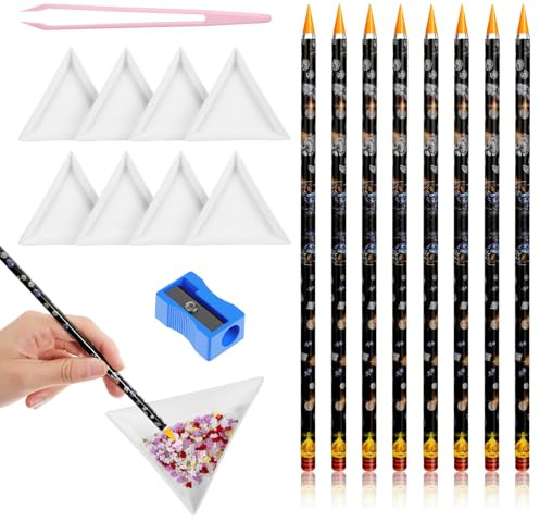 FNANJWQ 18 Pcs Wax Pencil for Rhinestones, Long Resin Jewel Picker Tool Rhinestone Picker Tool Kit for Nail Art Gem Dotting with Tweezers Sharpener and Triangular Plate