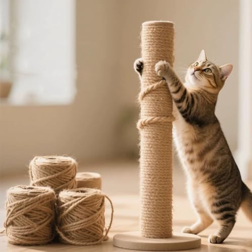 Sisal Rope, DIY Hemp Twine for Cat Scratcher, Thick Cat Tree Repair Cord, Gardening Bundling, Craft Decoration, Gift Wrapping (24mm x 20m)