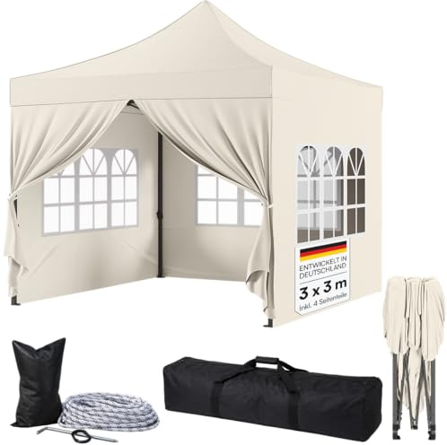 STEELSØN Rynara Pavillon, 3x3 m, Beige, Faltpavillon mit 4 Seitenteilen