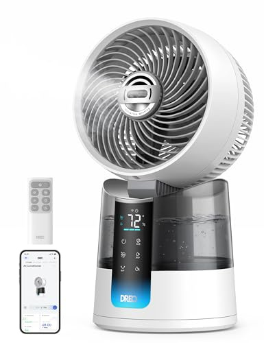 DREO TurboCool Misting Fan 516S, 150°+30° Omni-directional Oscillating Smart Cooling Fans that Blow Cold Air, 26 ft/s, Ultrafine Mist, 20dB, 1.3L, 6 Speeds 2 Modes, Remote & APP Control, Indoor, White