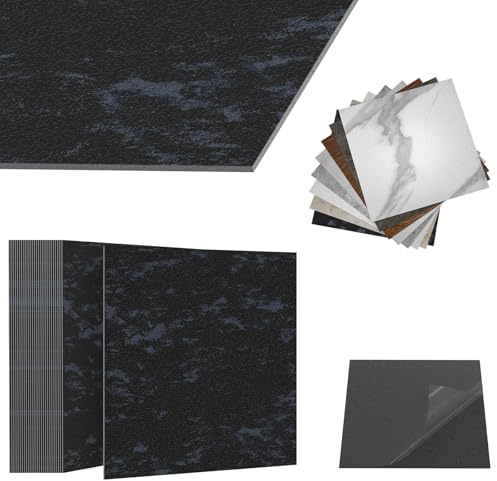 ACXIN Selbstklebender PVC Vinyl Bodenbelag Fliesenoptik Klebefliesen Wasserfest Strapazierfähig Anti Rutsch Bodenfliesen für Küche Bad Wohnzimmer Renovierung, Schwarz-Marmoroptik 5m² 54er Set