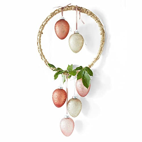 Loberon Osterei 6er Set Sparkly, kunstvolle Blütenprägung, von innen bemalt, feines Antik-Finish, Deko-Eier, Ostern, Osterdeko, Glas, Aluminium, rot/rosa