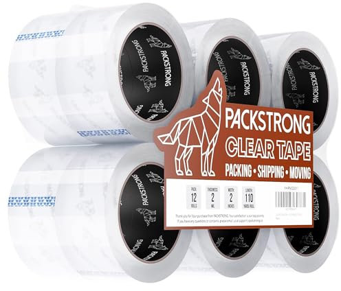 Dependable Direct Industrial Grade Clear Packing Tape (12 Rolls) - 110 Yards per Roll - 2 Wide x 2 mil Thick, Acrylic Adhesive Heavy Duty Tape for Box Office Moving Packaging Shipping