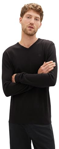 TOM TAILOR Homme Pull basique avec col en V 1012820, 29999 - Black, 3XL