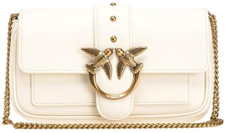 Borsa a tracolla pinko love one pocket pochette - pelle a grana bianco - uni