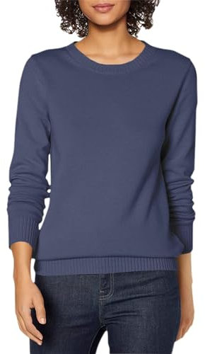 Amazon Essentials Jersey en Algodón de Cuello Redondo (Disponible en Tallas Grandes) Mujer, Azul Marino, M
