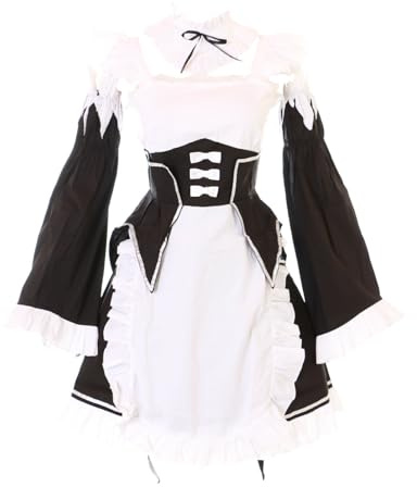 Kawaii-Story JL-633-3 RE: Zero REM RAM schwarz Maid Zofe Anime Zimmermädchen Gothic Lolita Damen Kleid Set Kostüm Cosplay