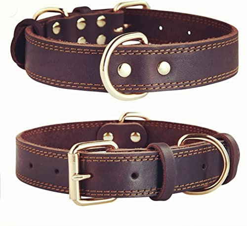 SLZZ Prämie Echtes Leder Hundehalsband/weich Dauerhaft Schwere Echtes Leder Hundehalsband für Rüde Weiblich Kleine X-Kleine Mittlere Große X-Große Hunde