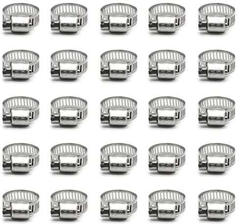 ZIPCCI Abrazadera de manguera, paquete de 25 abrazaderas de manguera de línea de combustible de engranaje helicoidal de acero inoxidable, 13-19 mm (1/2-3/4 pulgadas)