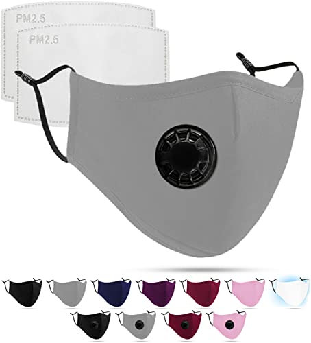Luftty Maske mit Ventil, verstellbaren Ohrschlaufen und Nasensteg | grau Stoffmaske mit Filter | Behelfs Mundschutz waschbar