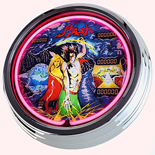 Neon Uhr Flipper Flash Williams 1979 Wanduhr Deko-Uhr Leuchtuhr USA 50's Style Retro Neonuhr Esszimmer Küche Wohnzimmer Büro (Pink)