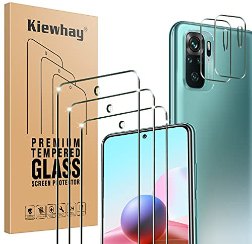 Kiewhay Protector de Pantalla Compatible con Xiaomi Redmi Note 10/ Note 10S Cristal Templado 6.43'', 3X Vidrio Templado +2X Protector de Lente de Cámara, HD Protector para Redmi Note 10/10S -5 Piezas