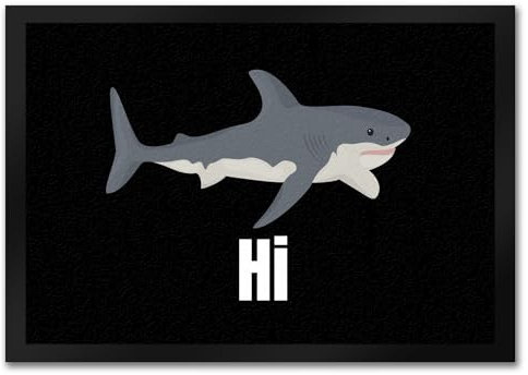 speecheese Fussmatte Hi mit lustigem Spruch schwarz rutschfeste Türmatte witzig Schuhabstreifer die perfekte Geschenkidee Spruch-Geschenke Hai Haifisch
