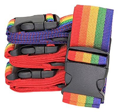 4 x MIDHILL strapazierfähige Gepäckgurte für Koffer, Packgürtel, Reisezubehör, verstellbarer Taschengurt (Regenbogen)