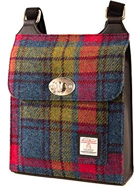 maccessori Harris Tweed Umhängetasche, Blau/Rosa kariert, medium