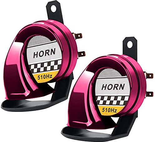 2 Stück Air Hupe 12v 300DB, Auto Signalhorn Extrem Laut, Autohupe Fanfare Druckluft, Schneckenlufthorn für Lkw Motorrad, Horns für Trucks Roller Boot Motorcycle Electric Car Hupe (Rose)