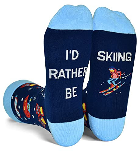 Lustige Socken Geschenk für Männer, I'd Rather Be Hiking Golf Angeln Camping Skifahren Gaming Neuheit Socken, Skifahren, Medium