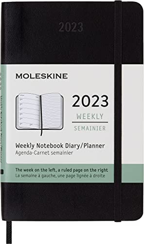 Moleskine Wochenplaner 2023, 12-Monats-Wochenkalender, Wochenplaner und Notizbuch, Softcover, Taschenformat 9 x 14 cm, Farbe Schwarz