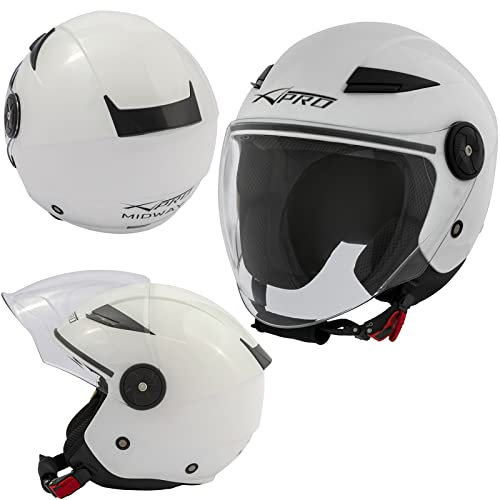A-Pro Jet Casco Moto City Scooter Visiera Lunga Certificato ECE 22 Bianco L