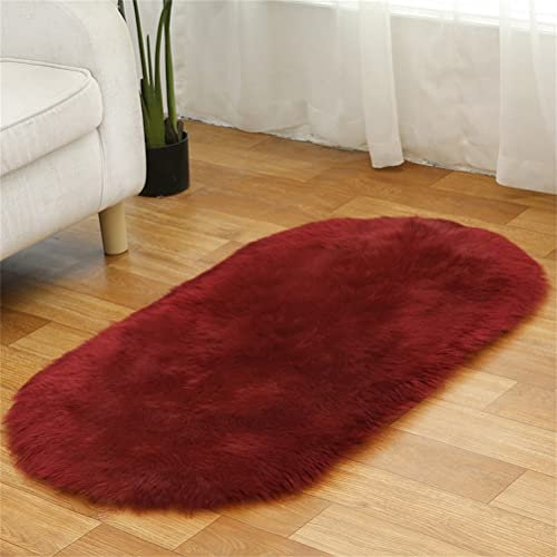 Tomifine Kunstfell Fell-Teppich, Lammfell Schaffell Teppich Flauschiger Schaffell Bettvorleger für Schlafzimmer Bett oder Wohnzimmer Sofa Deko Waschbar (90 x 150 cm,Rot)