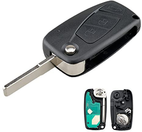 Heart Horse 433Mhz 3 Tasti Ricambio Chiave per Telecomando Auto con ID46 / PCF7946 Chip Compatibile per Fiat Punto Panda 500 Doblo Florino Qubo Grande Evo Guscio con Batteria e Lama (Delphi BSI)