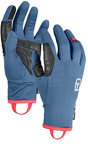 ORTOVOX Fleece Light Glove W - Leichter Fleece-Handschuh mit Smart-Finger und Leder-Handinnenseite für Skitouren - BLAU - Damen - XS