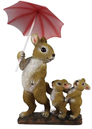 Arnusa Dekofigur Hasen Familie mit Regenschirm Tierfigur Gartenfigur Gartendekoration Deko Figur 19x26 cm